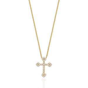 a gold chain with a cross pendant