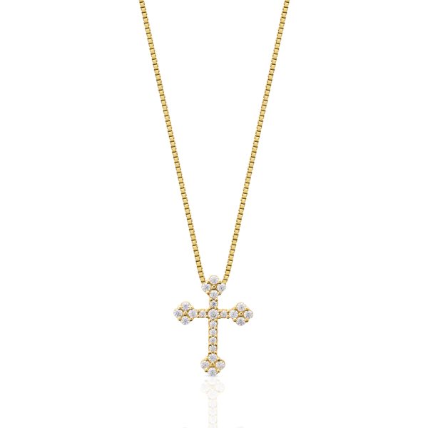 a gold chain with a cross pendant