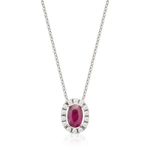 a necklace with a ruby and diamond